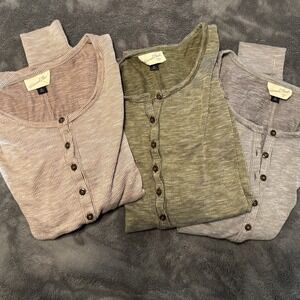 Universal Thread Ribbed Henley Bundle Of 3 Women's XL Green Brown Gray